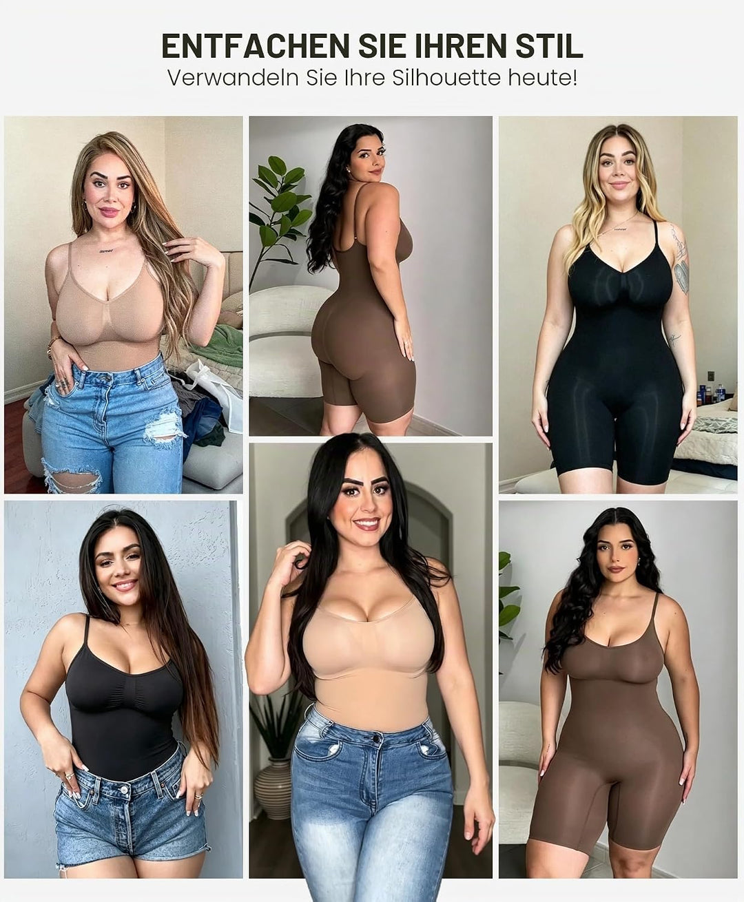FeelinGirl Shapewear Bodysuit Nahtlos V-Ausschnitt Formende Bodys für Damen Bauchweg Ganzkörper Seam