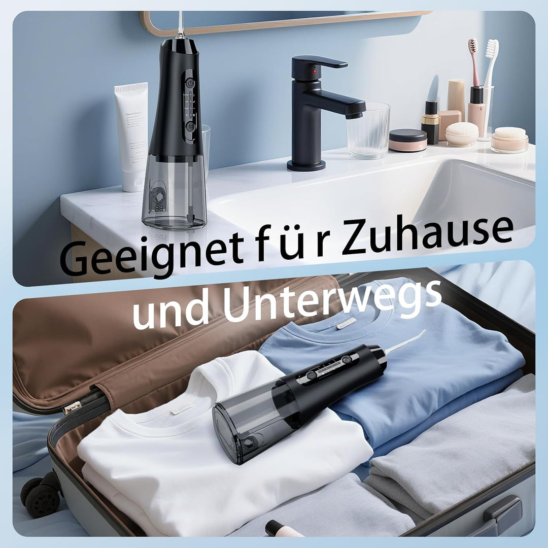 Munddusche Testsieger 2026, 320ML Wassertank, Water Flosser mit 5 Düsen und 4 Modi, IPX7 Wasserdicht