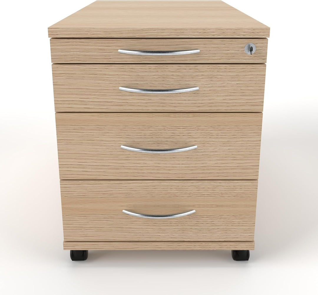 Rollcontainer CADI 43×80×51 cm – abschliessbarer Bürocontainer in Eiche mit Orga- &amp; 3 Universal-Schu