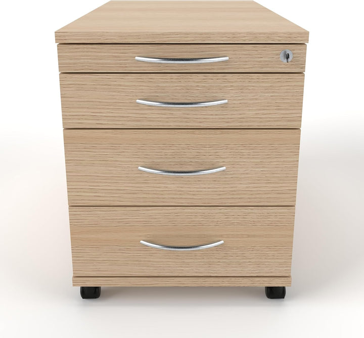 Rollcontainer CADI 43×80×51 cm – abschliessbarer Bürocontainer in Eiche mit Orga- &amp; 3 Universal-Schu