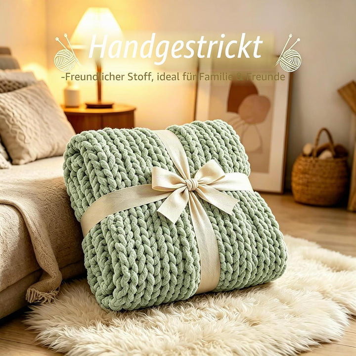 Admitrack Grobstrick-Decke, Überwurf, 100% Handgestrickte Chenille-Überwurfdecke für Sofa und Heimde
