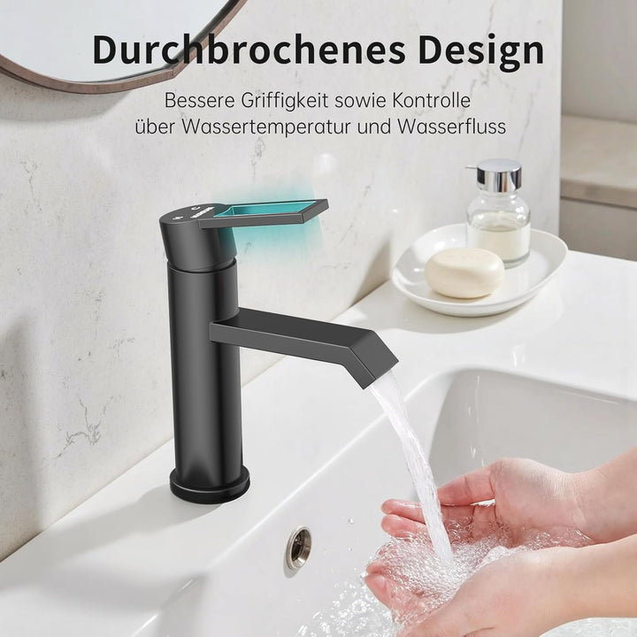 Wasserhahn Bad Waschtischarmatur Schwarz Matt, HURRAN Waschtischarmaturen Wasserhahn Badezimmer, Ede