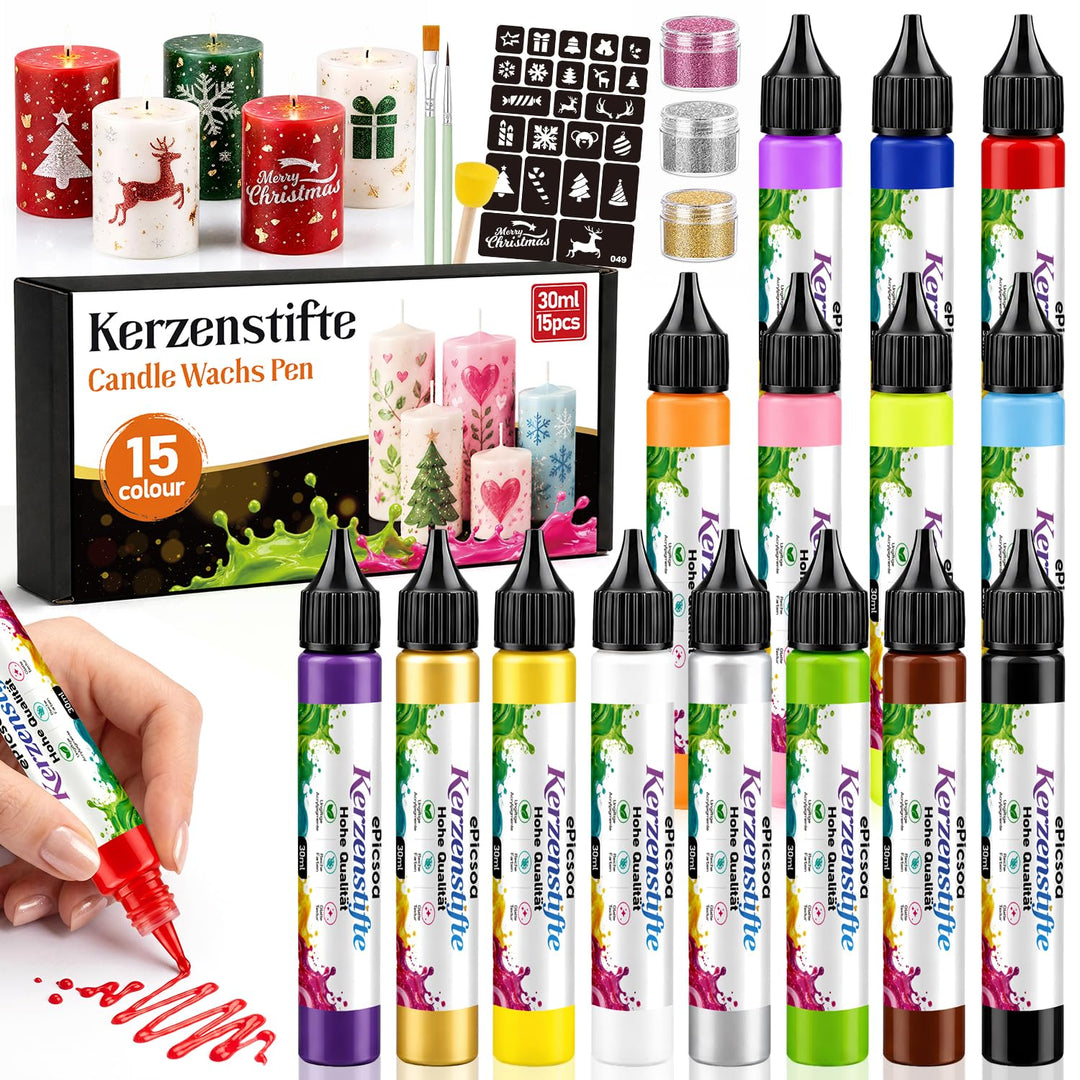 ePicsoa 30 ml Kerzenstifte, Taufkerze Selber Machen Set (15 Farben)