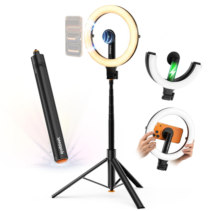 KraftGeek Ringlicht mit Stativ, Stativ für Smartphone mit Selfie Licht