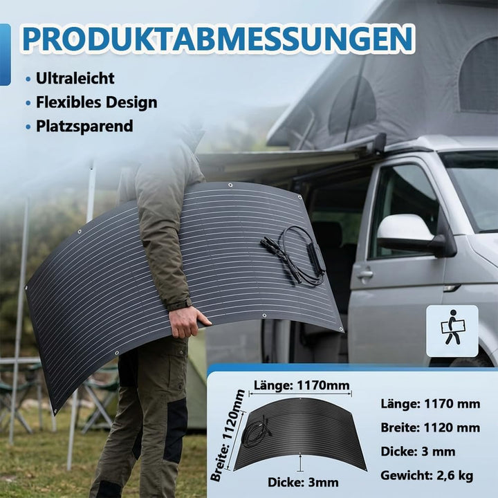 480W Flexibles Solarpanel Set, 2 × 240W Monokristalline Solarmodule, IP67-Anschlussdose, 3 m Kabel m