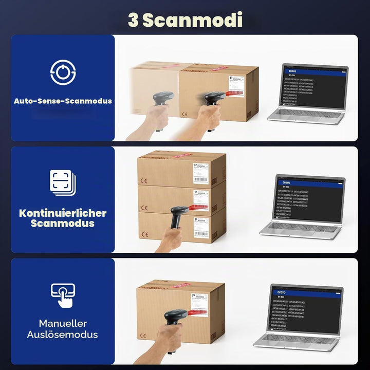 Eyoyo Barcode Scanner 1D 2D QR kabelgebunden und 2.4G Wireless, QR Code Scanner Handheld Barcode Les