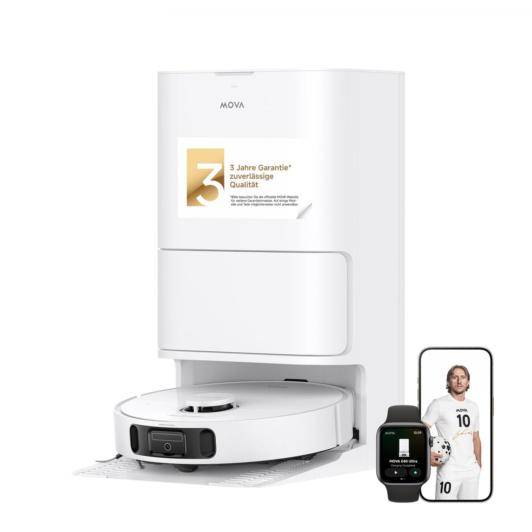 Mova E40 Ultra Saugroboter mit Wischfunktion, Autom. Leerung und 19.000 Pa, MaxiReach-Wischmopp-T.,