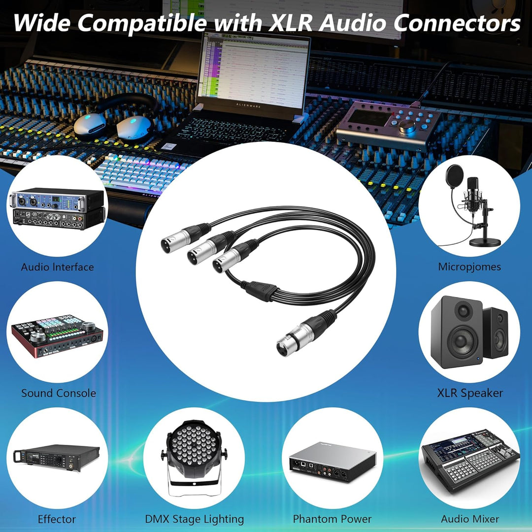 XLR zu 3 XLR Y Splitter Kabel,1 weiblich zu 3 männlich xlr Mikrofon Verlängerungskabel für Mischpult