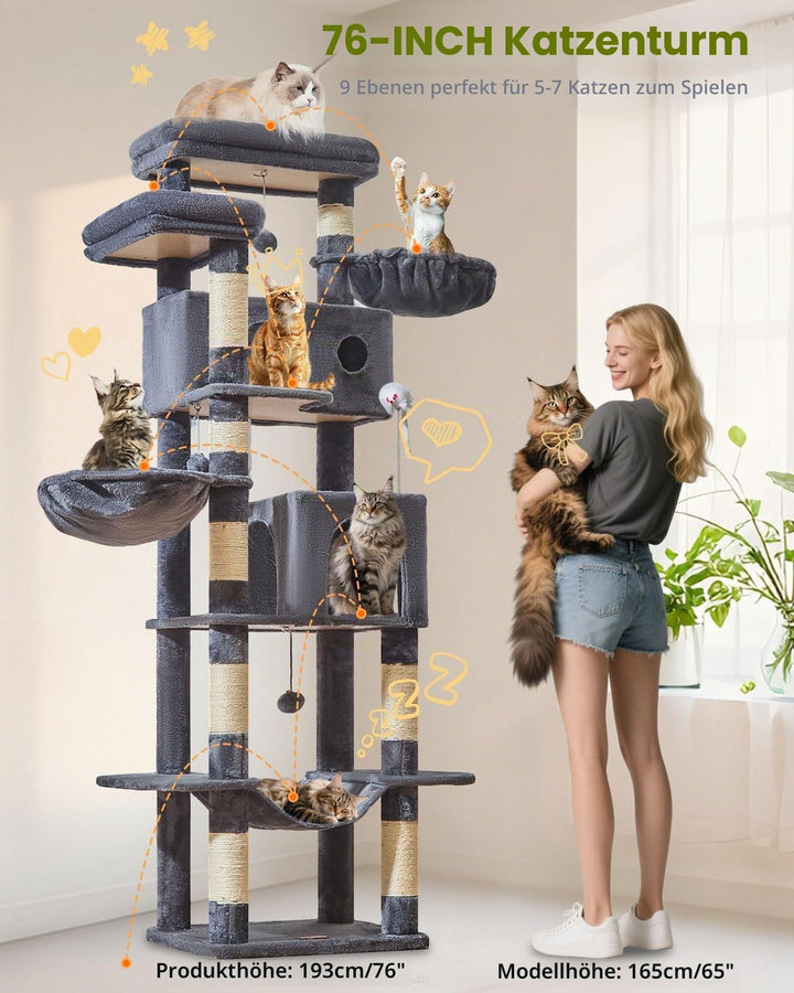 Taoqimiao 193CM Kratzbaum Gross XXL, Katzenbaum Katzenbaum Grosse Katzen Stabil Katzenkratzbaum mit