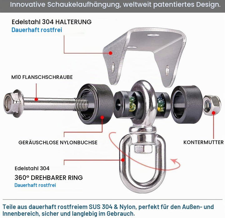 BeneLabel Deckenhaken Schaukel 2 Turnringe Balkenanker mit Silentbuchse Silber-silentbuchse-2er, Sil