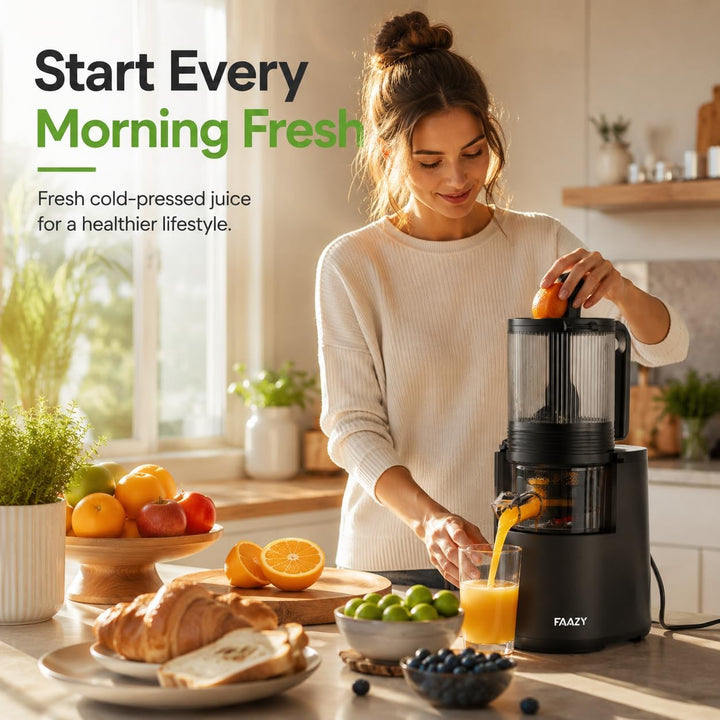 Entsafter Slow Juicer mit 130mm extra grossem Einfüllschacht - Saftpresse für ganzes Obst und Gemüse