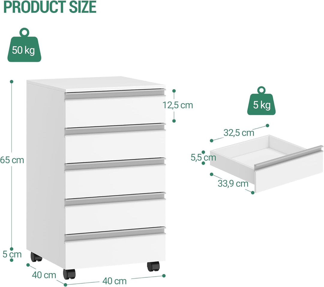 Hzuaneri Rollcontainer, mobiler Aktenschrank, Schubladenschrank mit 5 Schubladen, Lagerschrank für B