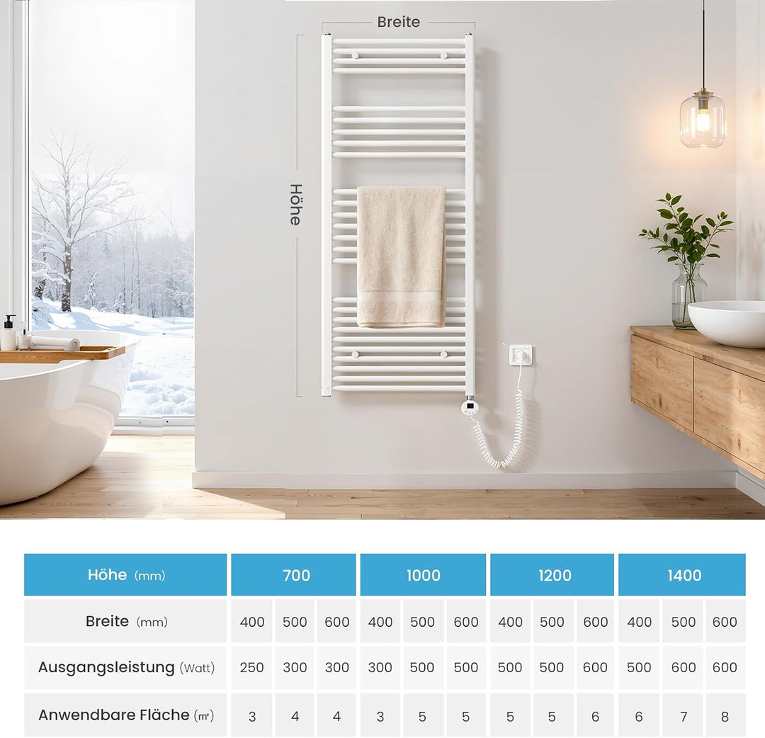 Heilmetz Handtuchheizkörper Elektrisch 1400 x 400 mm, Smart WiFi Thermostat Elektrischer Badheizkörp