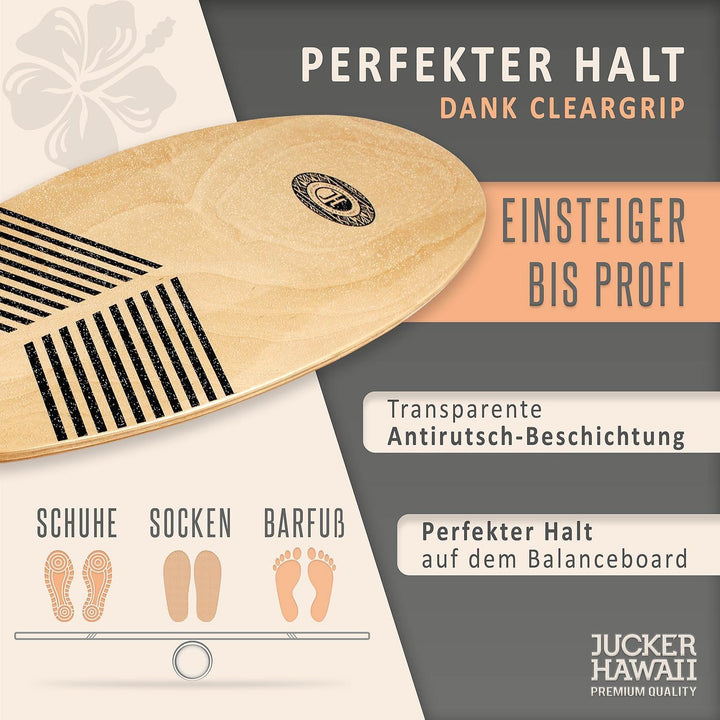 JUCKER HAWAII Balance Boards - Trick &amp; Surf Balanceboard (100% Echtholz) mit extra rutschfester Ober