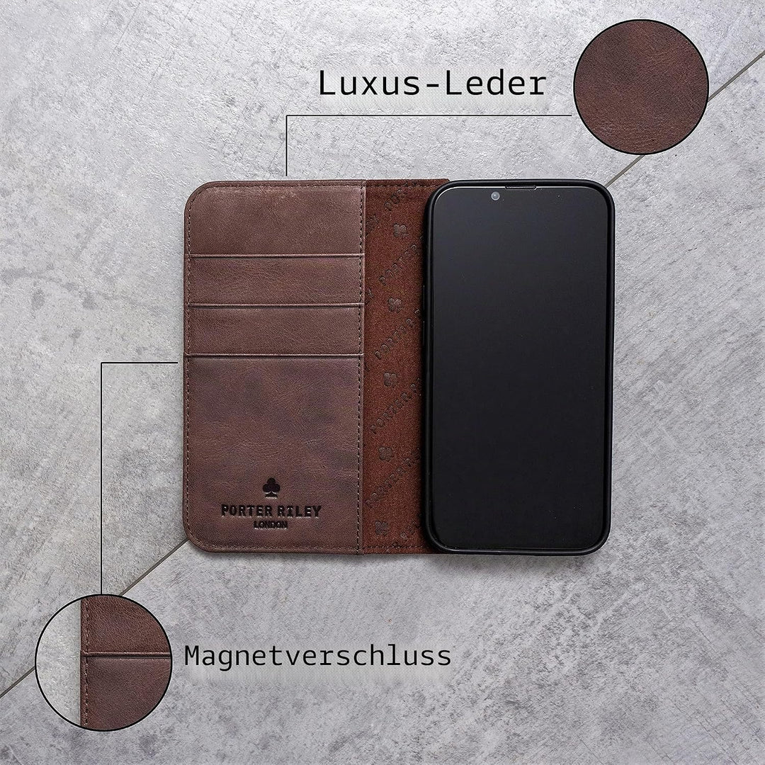 Porter Riley - Lederhülle für Samsung Galaxy S10. Premium Echtleder Standhülle/Cover/Brieftasche kom