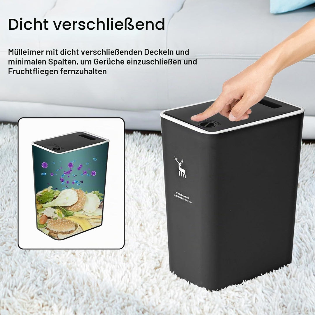 XPIY Mülleimer mit Deckel, 2 Stück, 15 Liter Mülleimer mit Druckverschluss, kleiner Mülleimer, Hunde