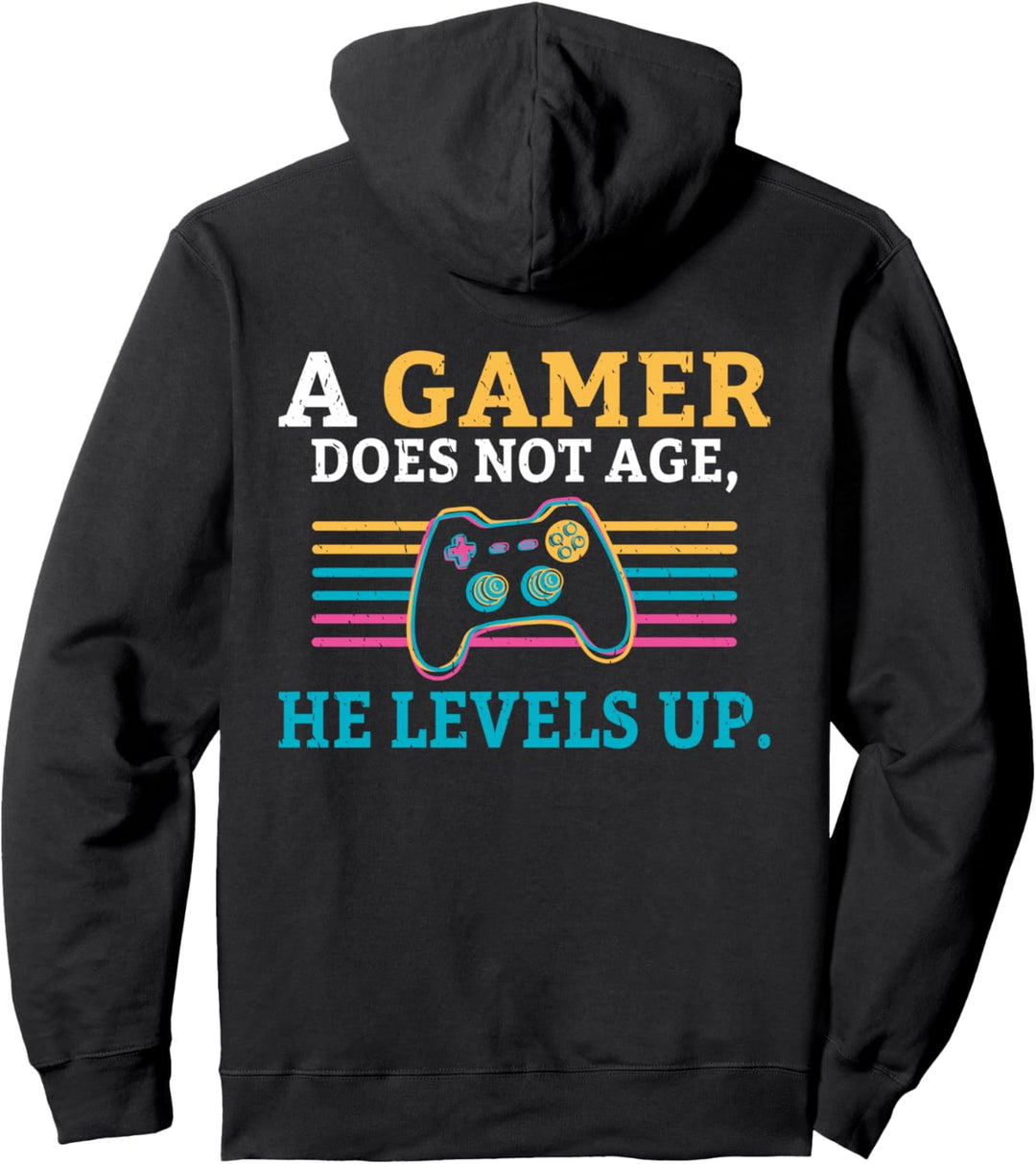 Backprint A gamer does not age he levels up lustiges Gaming Pullover Hoodie