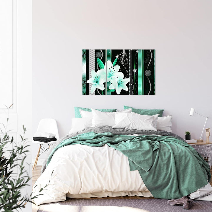 Runa Art Wandbilder Blumen Lilien Bild XXL Wohnzimmer Schlafzimmer Türkis Abstrakt 120 x 80 cm 3 Tei