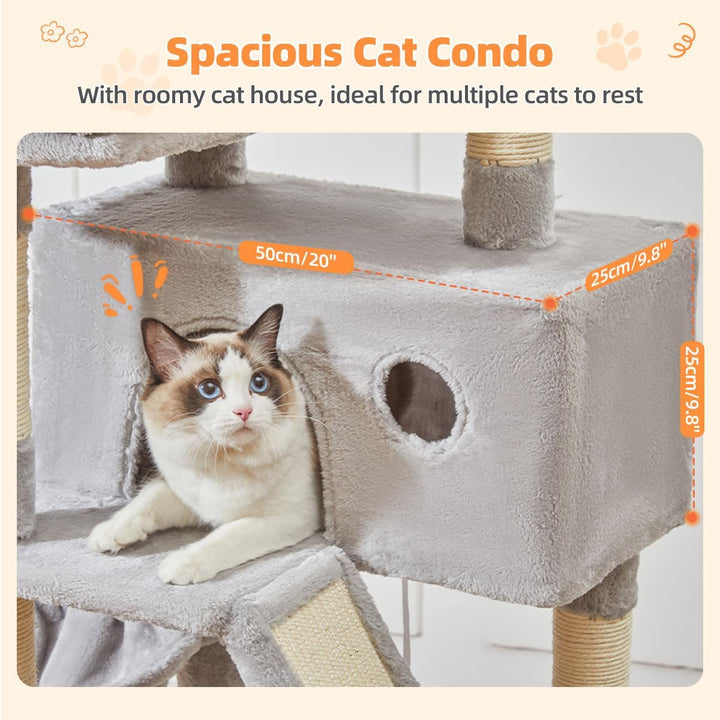 Taoqimiao 146CM Kratzbaum Gross, Katzenbaum Katzen Kratzbaum Grosse Katzen Stabil mit 2 Katzenhaus,