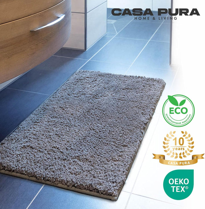 casa pura Badematte grau weicher, Flauschiger Badezimmerteppich in Shaggy Optik, Badvorleger rutschf
