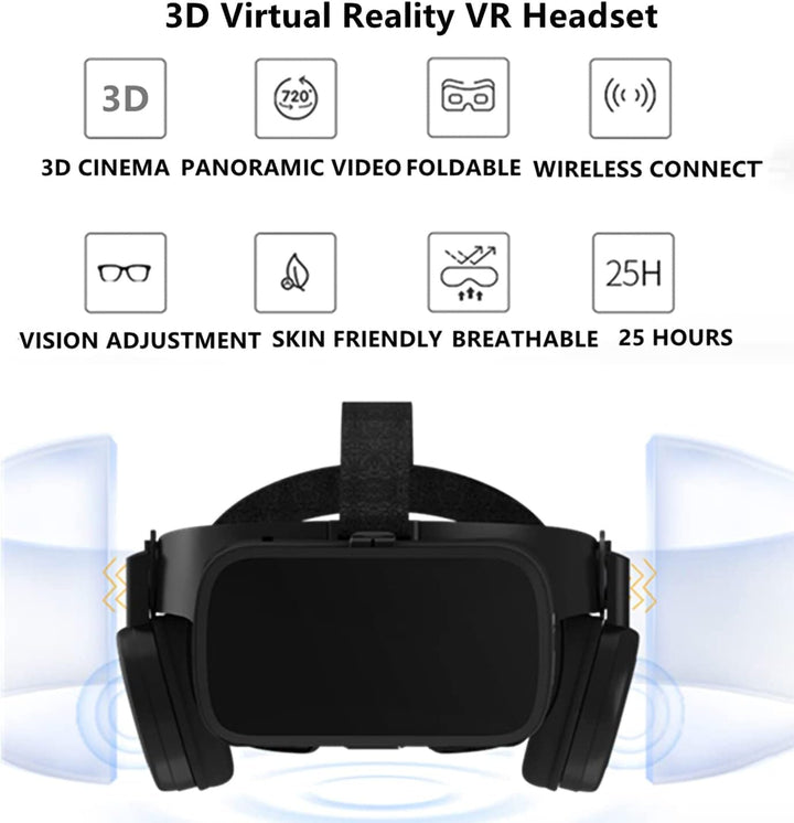 VR Brille Headset für iPhone und Android-Telefone, kabellose 3D-Virtual-Reality-Bluetooth-Brille mit
