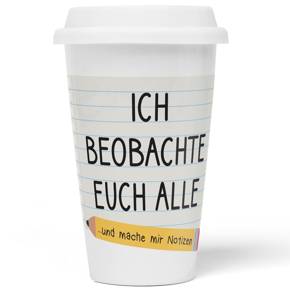 JUNIWORDS To-Go Becher mit Deckel, Ich beobachte euch alle und mache mir Notizen