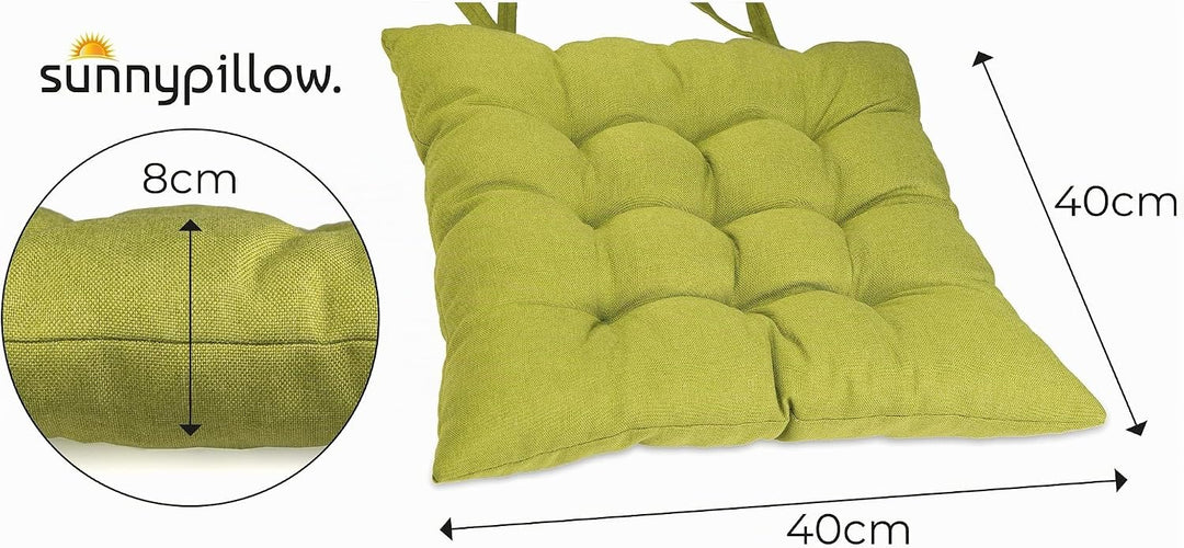 sunnypillow 4er Set Stuhlkissen mit Bändern 40x40 cm - Bequeme Polsterauflage 8cm dick - Auflage für