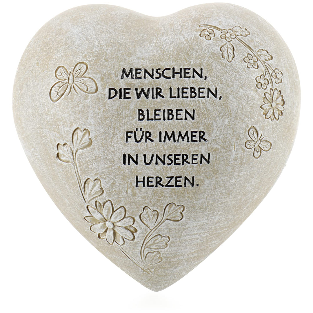 com-four® Grab-Dekoration in Herz-Form - Gedenkstein mit Aufschrift - wetterfester Grabschmuck mit S