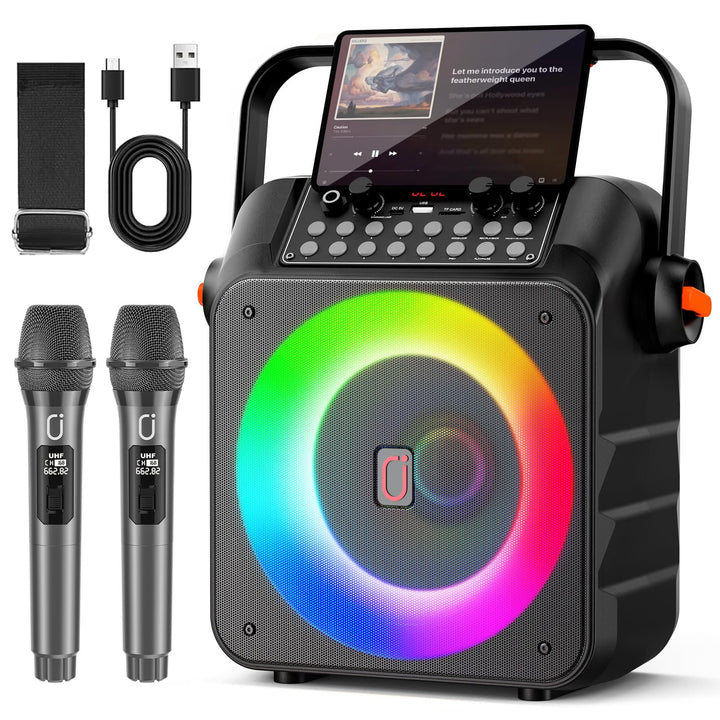 HWWR Karaoke mit 2 Mikrofonen, professioneller Karaoke-Lautsprecher, tragbar, Bluetooth-Lautsprecher