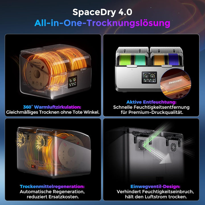 Creality Space Pi X4 Filamenttrockner, 4 Spulen 3D-Drucker-Filamenttrocknerbox mit doppelter PTC-Hei
