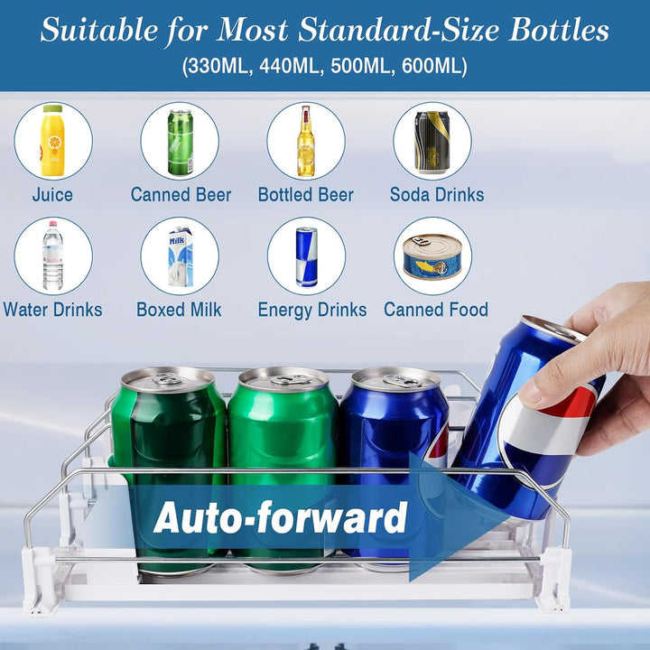 Fridge Organiser Drinks, 5 Rows Fridge Organiser Cans, Automatic Drink Organiser, Fridge Adjustable