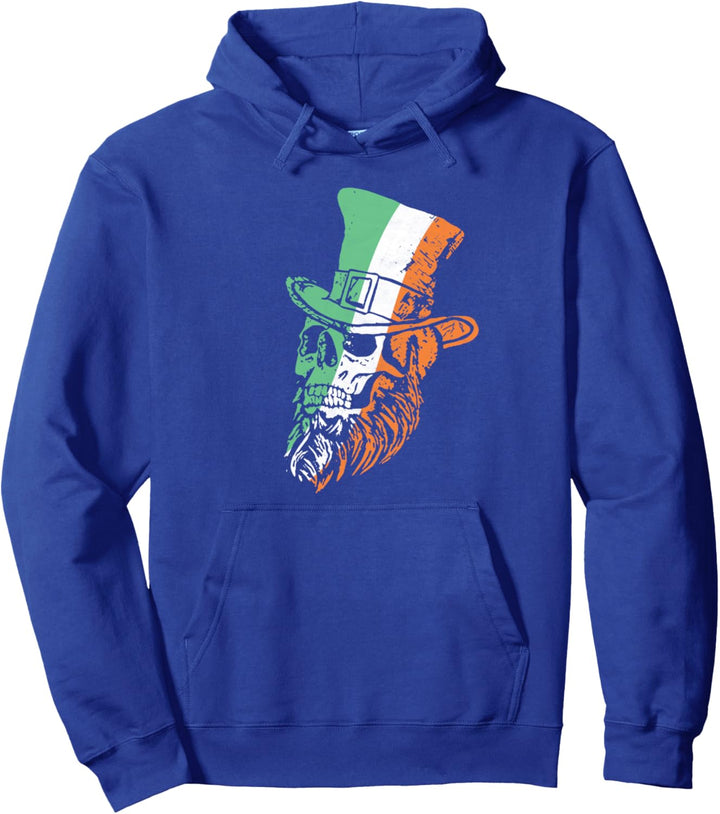 St Patricks Day Leprechaun Skull and Beard &amp; Irish Flag Pullover Hoodie