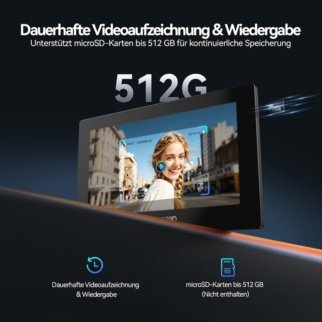 TMEZON WLAN 1080P Video Türsprechanlage mit 7" Touchscreen und Türöffner, Metall-Türklingel mit Kame