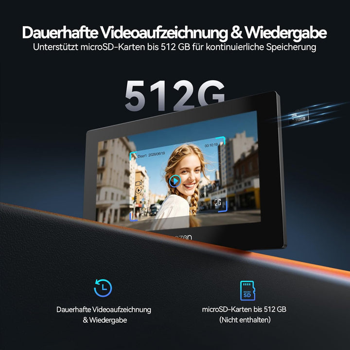 TMEZON WLAN 1080P Video Türsprechanlage mit 7" Touchscreen und Türöffner, Metall-Türklingel mit Kame
