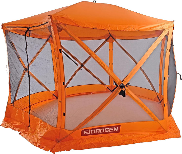 ESTEXO Faltpavillon Popup Pavillon Fjordsen Gartenpavillon Gartenzelt Partyzelt 6-Eck Orange mit Fli