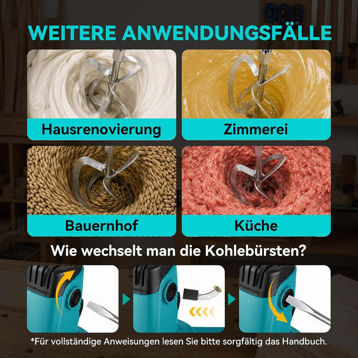 Rührwerk 600 W, Mörtelrührer mit 6 Gang-Getriebe, elektrischer Mörtelrührer