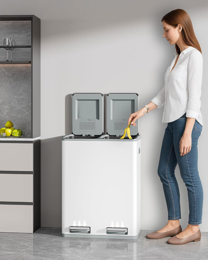 Hzuaneri Mülleimer Küche, Mülltrennsystem 2 Fächer 60 L (2 x 30 L), Edelstahl-küchenmülleimer, Tretm