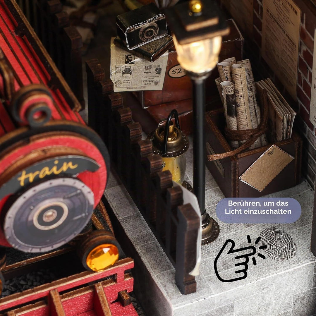Cuteefun DIY Book Nook Kit mit Staubschutzhaube, Holz Miniatur Puppenhaus | Kreatives Handwerk für E