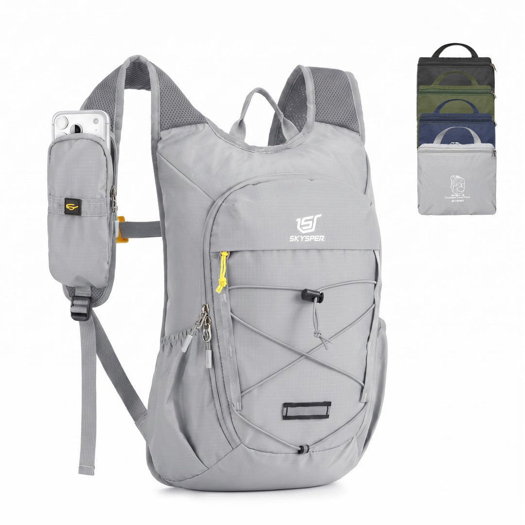 SKYSPER Faltbarer Rucksack 18L, Wanderrucksack Klein mit Brustgurt Hellgrau, Hellgrau