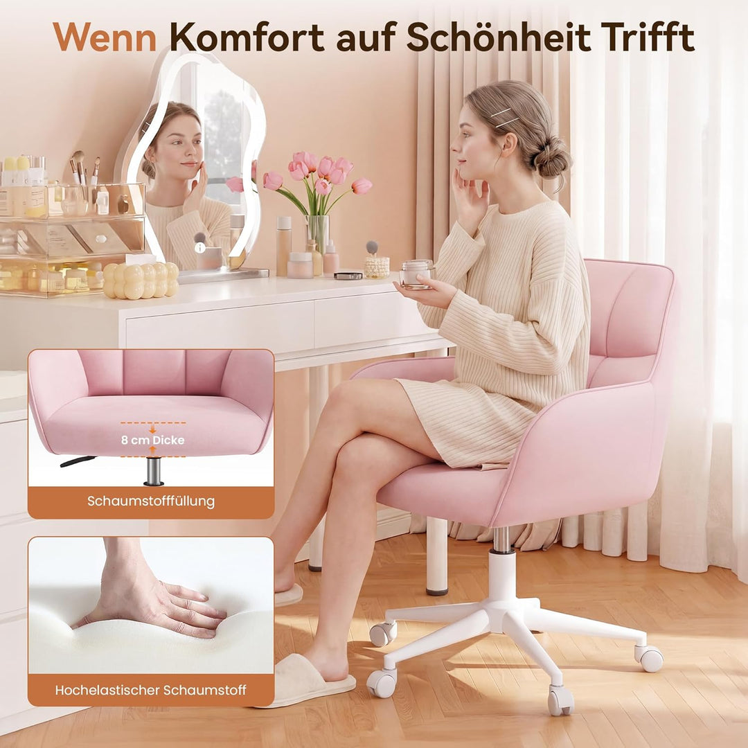 YOUDENOVA Schreibtischstuhl, Drehstuhl mit Rollen, Schminkstuhl Höhenverstellbar, Homeoffice Stuhl,