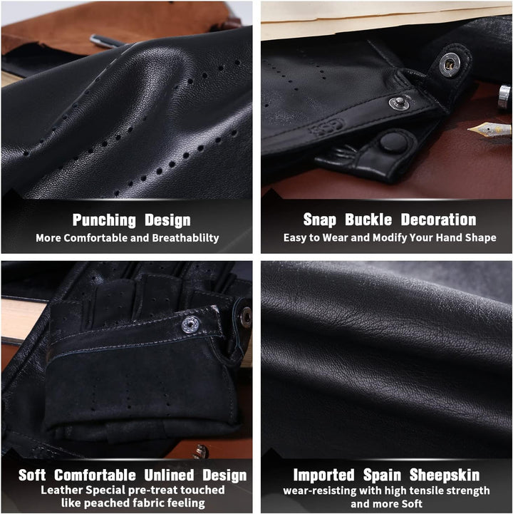 GSG SINCE 1998 Halbfinger Lederhandschuhe Damen – Fingerlose Fahrhandschuhe aus weichem Schafsleder,