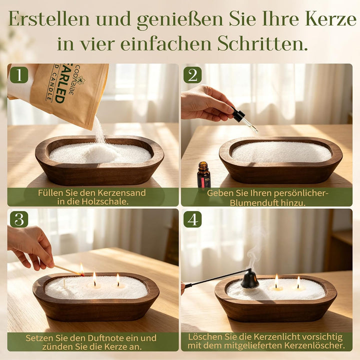 Kerzensand mit Docht DIY Set, 500g Kerzensand mit Duftöl &amp; Holzschale