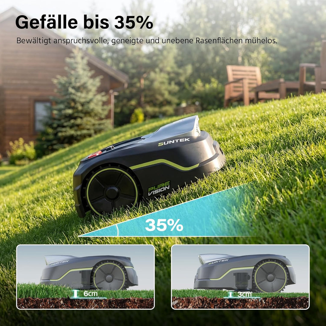 SUNTEK SRM2025 Mähroboter ohne Begrenzungskabel, KI Pure Vision Rasenmäher Roboter für 250 m² mit au