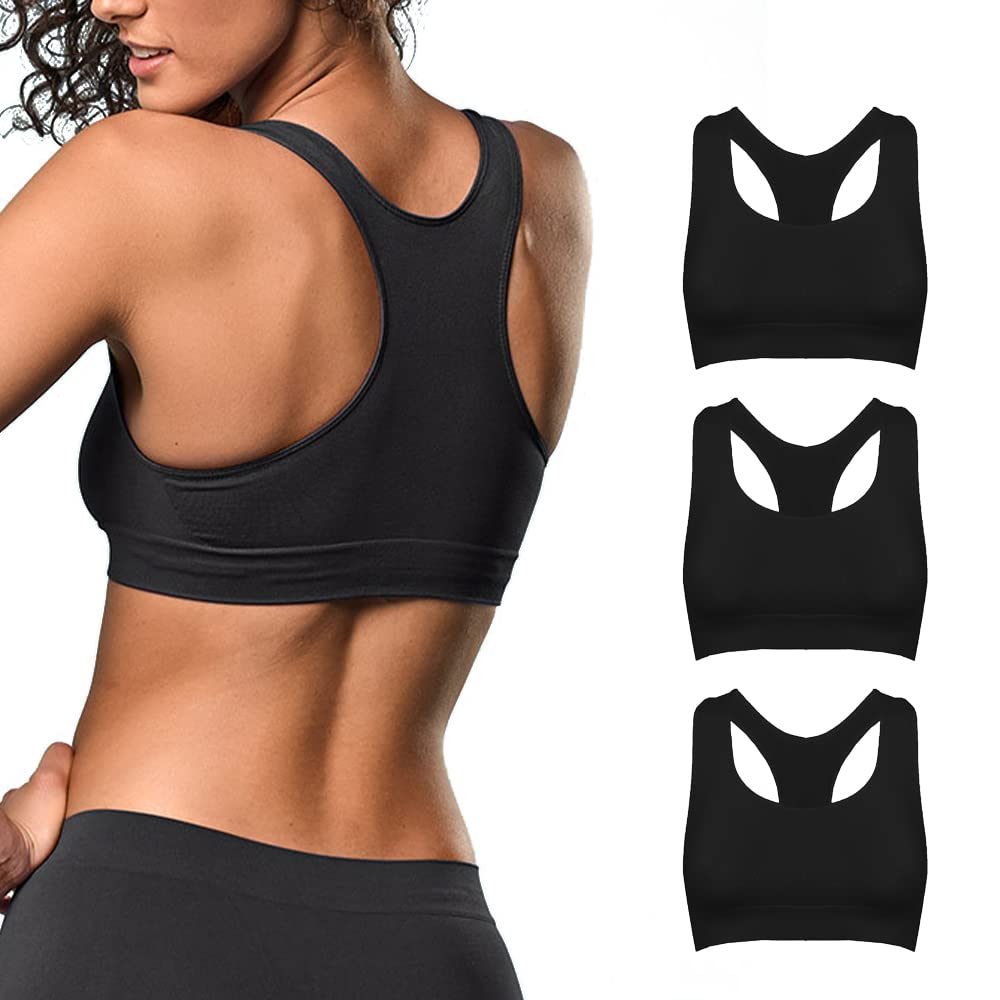 FOCENZA 3 Stück Set Sport BH Damen, Sport BH ohne Bügel aus Atmungsaktive Mikrofaser, Top Gym Damen