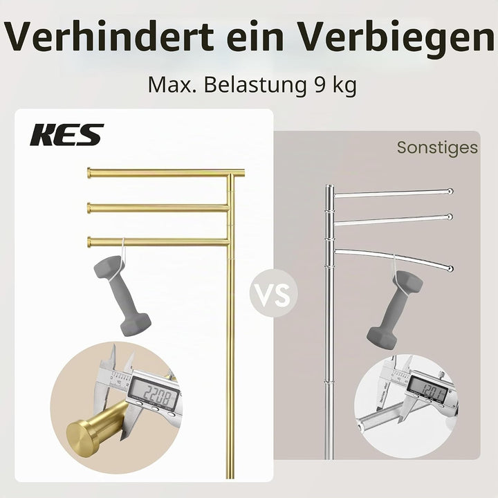 KES Gold Handtuchhalter Stehend Handtuchständer Handtuchstange Bad Badetuchhalter Edelstahl 18/8 Han