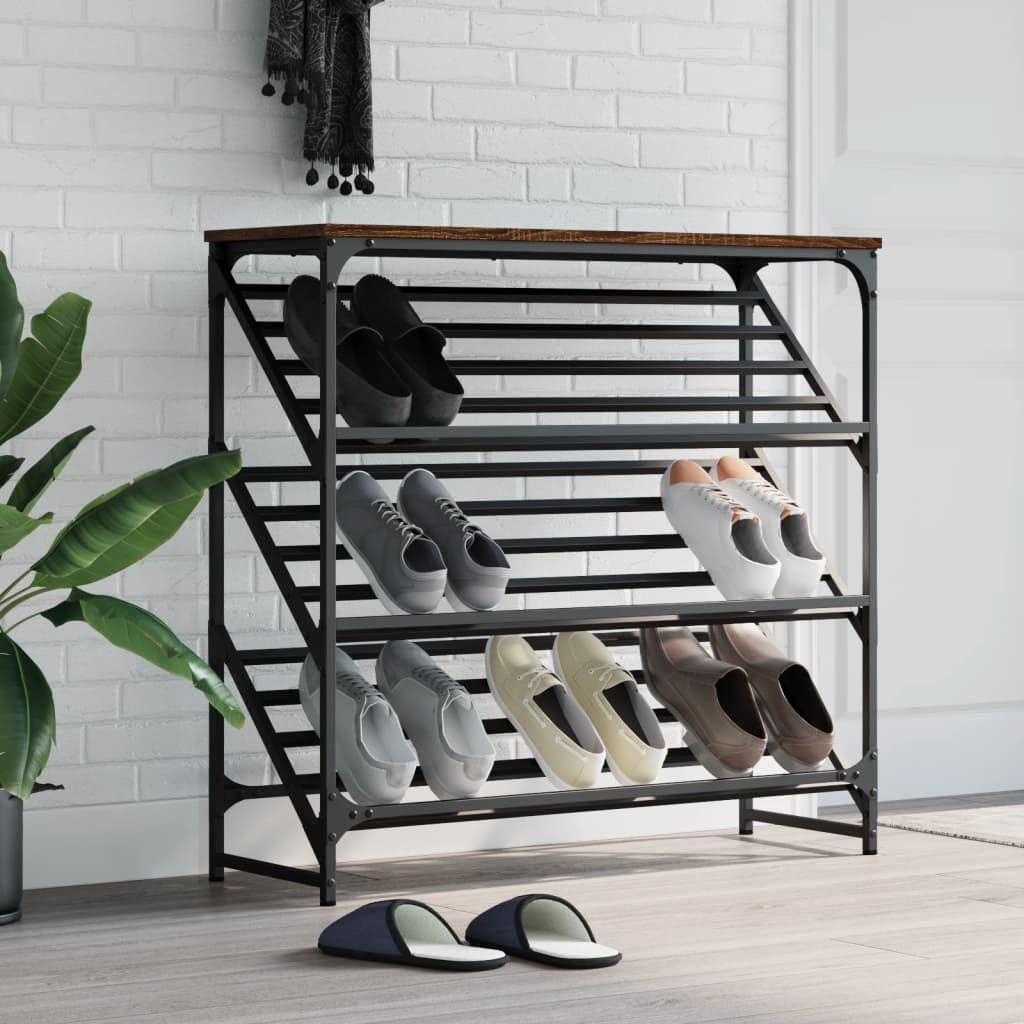 Schuhregal Braun Eichen-Optik 90x30x85 cm Holzwerkstoff mit Stahlgestell, platzsparende Ablage, stab