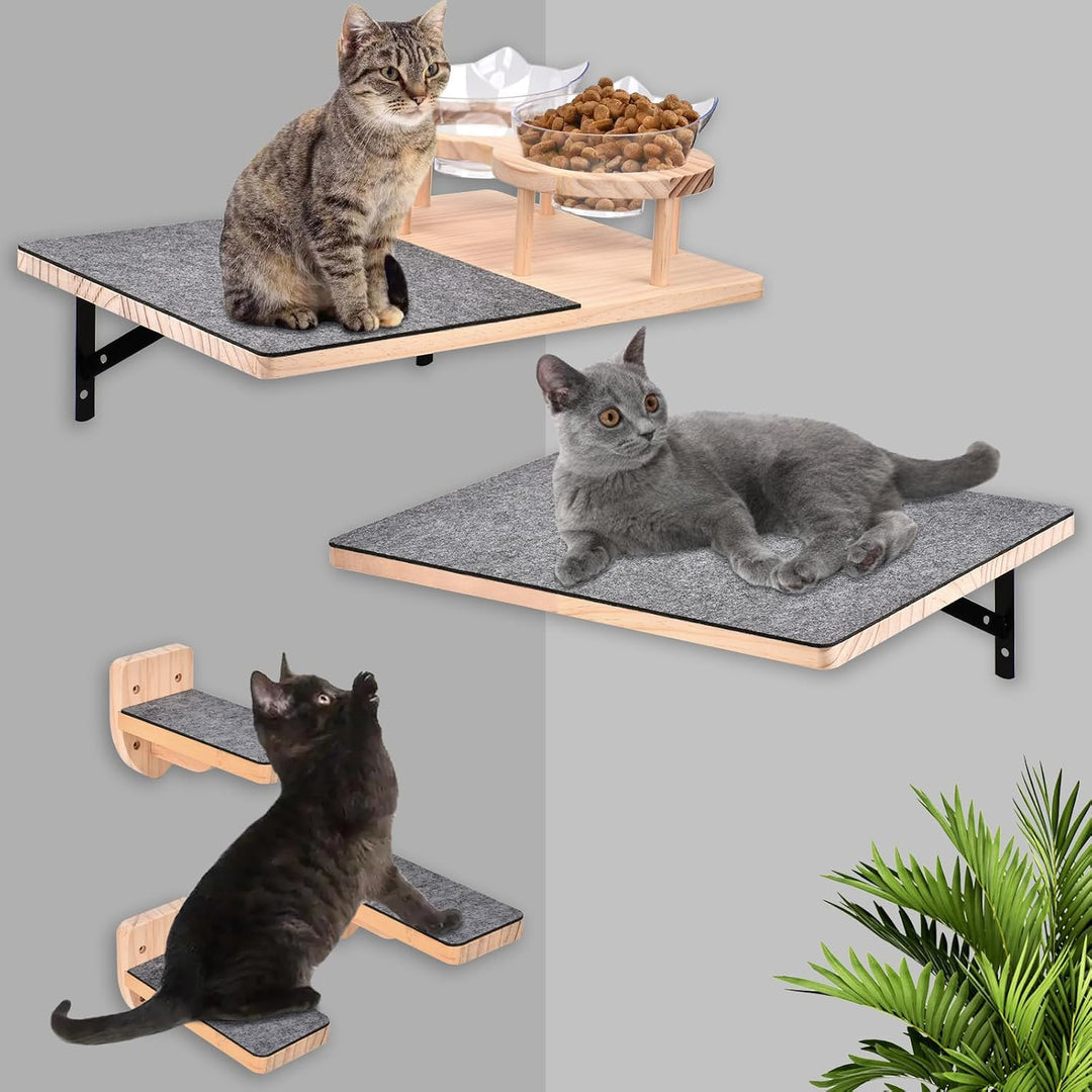 Wand montierte Katze Hängematte Katze Wandregale mit 2 Katze Nahrung Schalen und 3 Schritte, 2pc Kat