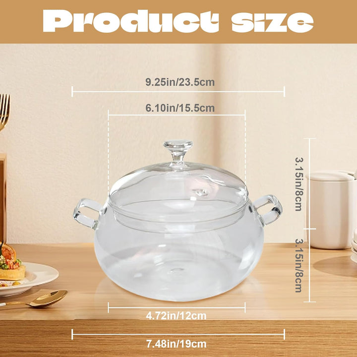 Glastöpfe zum Kochen auf Herd 2 Liter Borosilikat-Glas-Topf mit Deckel und U-förmigen Griffen, Mikro