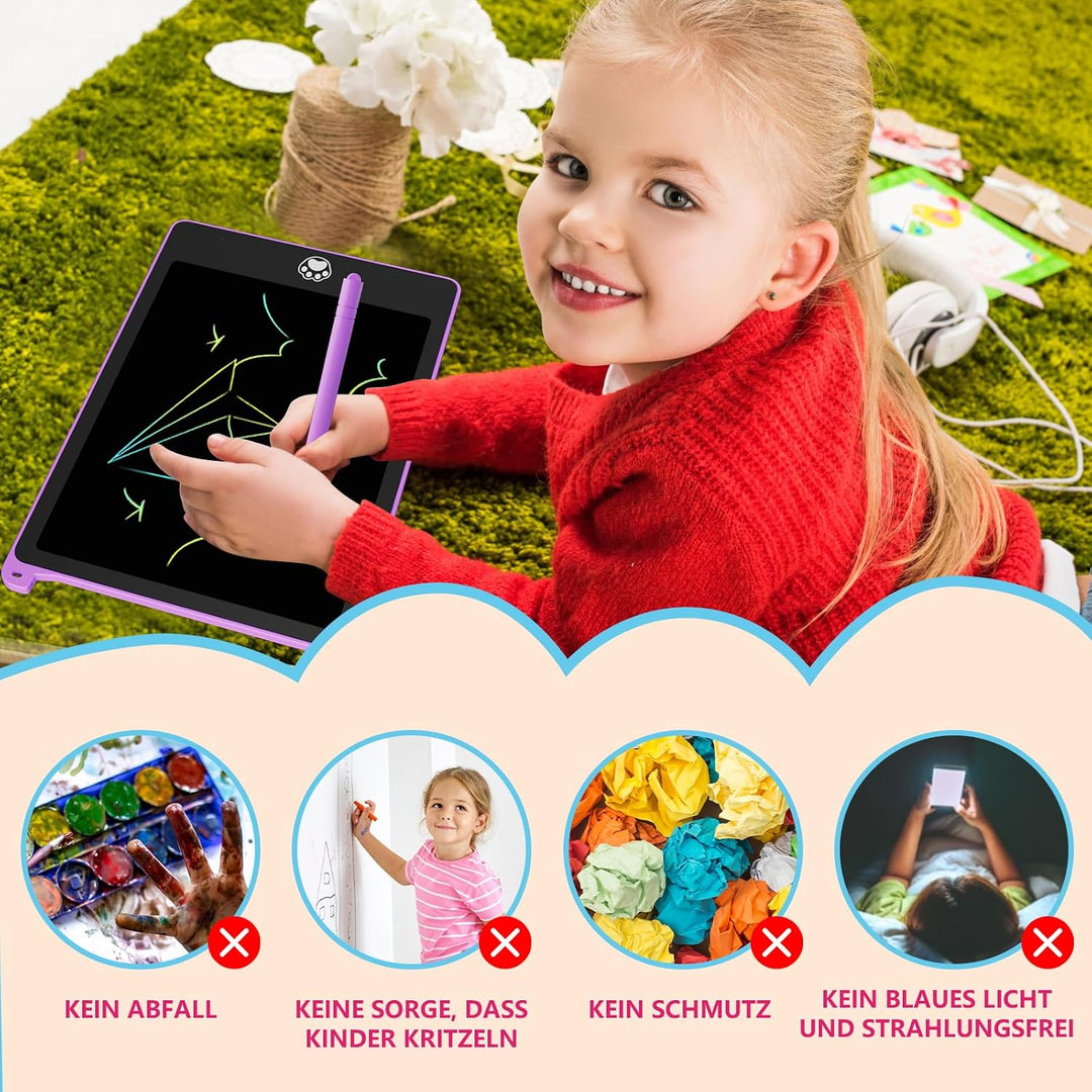Zaubertafel 8.5 Zoll, 4 Stück LCD Schreibtafel für Kinder, Löschbar Abschliessbar Maltafel, Augensch