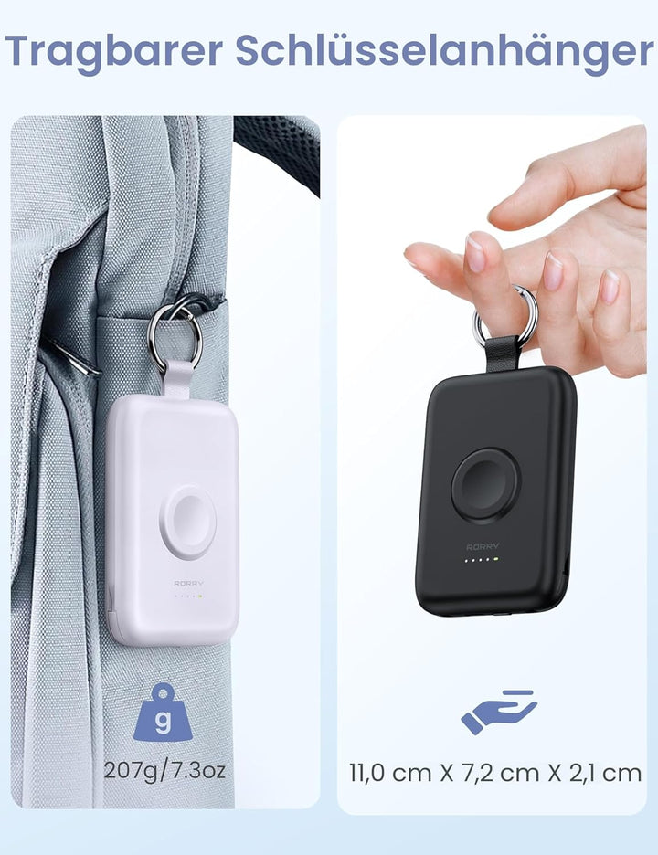 RORRY Power Bank, 10000mAh Powerbank Schnellladefunktion PD 20W mit Integriertem Kabel, Reise Portab